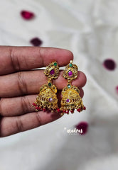 Premium 1 Gram Gold polish AD Stone Trendy Temple Jhumka Earrings