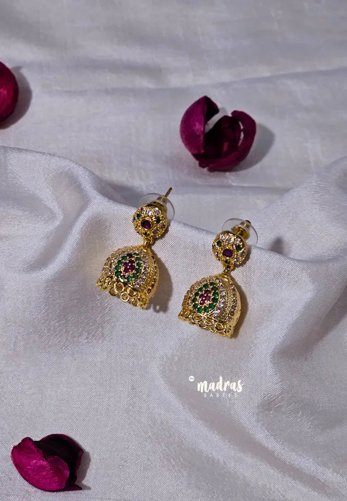 Premium 1 Gram Gold polish AD Stone Trendy Traditional Jhumka Earrings