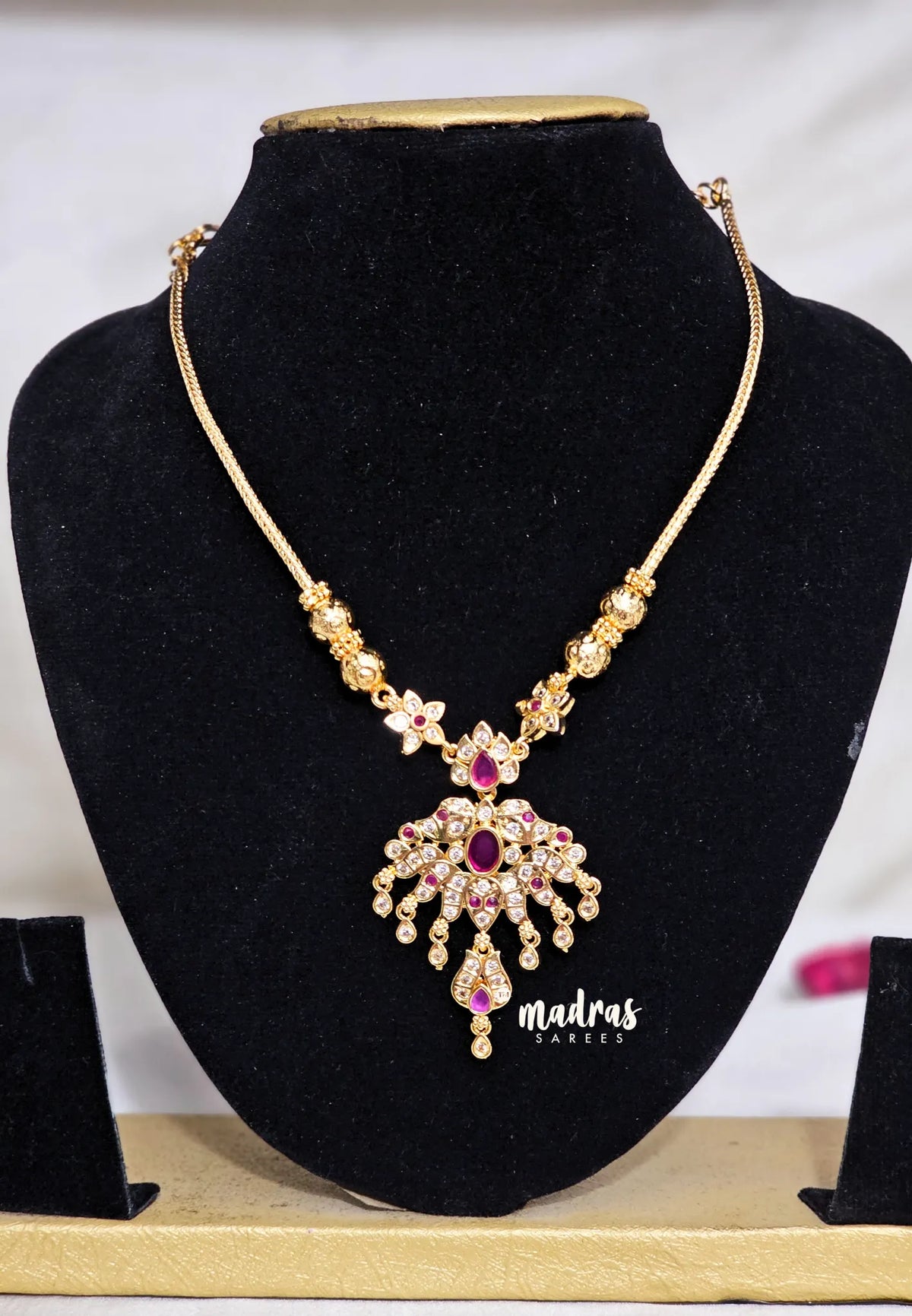 Premium 1 Gram Gold polish AD Stone Trendy Traditional Pendant Necklace