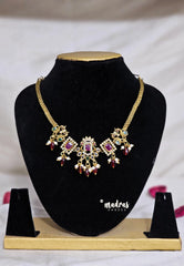 Premium 1 Gram Gold polish AD Stone ruby Trendy Unique Peacock choker Necklace