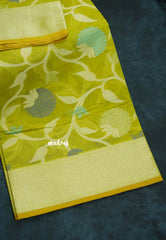 Yellowish Green - Soft Premium Banarasi Jamdani Cotton Saree - Best for Elegant Style