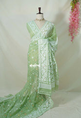 Celdon Green - Thilothama - Premium Lightweight Coton Silk Dhakai Jamdani Weaving - Perfect for Evening Functions | Hightea Party