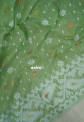Celdon Green - Thilothama - Premium Lightweight Coton Silk Dhakai Jamdani Weaving - Perfect for Evening Functions | Hightea Party