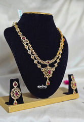 Premium 1 Gram Gold polish AD Stone Trendy Layered Pink Stone Necklace with Earrings