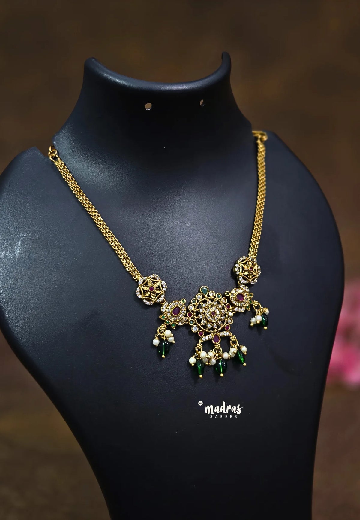 Premium 1 Gram Gold polish antique temple design Necklace