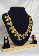 Premium 1 Gram Gold polish AD Stone trendy Ram Parivar Ruby Stone Necklace with Earrings