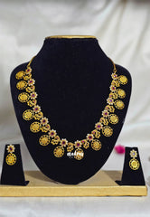 Premium 1 Gram Gold polish AD Stone trendy Ram Parivar Ruby Stone Necklace with Earrings