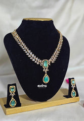Premium 1 Gram Gold polish AD Stone Trendy Light Green Stone Necklace with Earrings