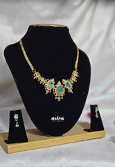 Premium 1 Gram Gold polish AD Stone Trendy Unique Light Green Stone choker Necklace with Earrings