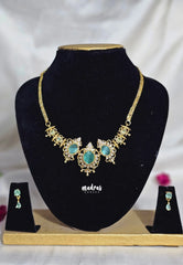 Premium 1 Gram Gold polish AD Stone Trendy Unique Light Green Stone choker Necklace with Earrings