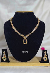 Premium 1 Gram Gold polish AD Stone Trendy Emerald Green Stone Necklace with Earrings