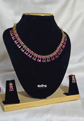 Premium 1 Gram Gold polish AD Stone Trendy Ruby Choker Necklace with Earrings