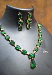 Premium 1 Gram Gold polish AD Stone trendy Emerald and White Stone Necklace with Earrings