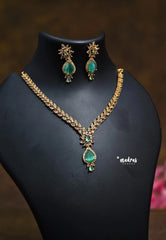 Premium 1 Gram Gold polish AD Stone trendy Green pendant Necklace with Earrings