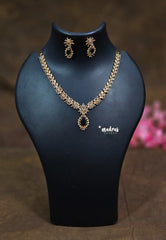 Premium 1 Gram Gold polish AD Stone trendy Emerald green pendant Necklace with Earrings