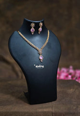 Premium 1 Gram Gold polish AD Stone trendy Light Pink pendant Necklace with Earrings
