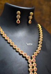 Premium 1 Gram Gold polish AD Stone Trendy Unique floral Necklace with Earrings