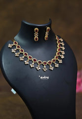 Premium 1 Gram Gold polish AD Stone trendy Oval Red Stone Necklace with Earrings