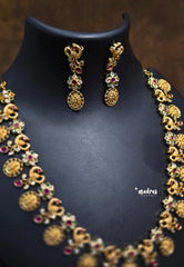 Premium 1 Gram Gold polish AD Stone trendy Ram Parivar and Peacock Necklace with Earrings