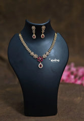 Premium 1 Gram Gold polish AD Stone Trendy Ruby Flower pendant Necklace with Earrings