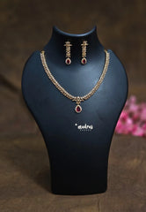 Premium 1 Gram Gold polish AD Stone trendy Ruby pendant Necklace with Earrings