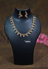 Premium 1 Gram Gold polish AD and ruby Stone trendy floral Design Necklace with Earrings