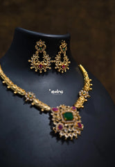 Premium 1 Gram Gold polish AD Stone Trendy Temple Necklace with Earrings