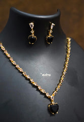 Premium 1 Gram Gold polish AD Stone trendy heart Black Stone Necklace with Earrings
