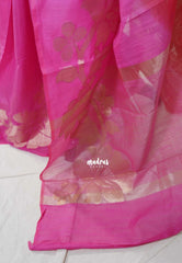 Ruby Red & Pink - Premium Jute Silk with Gradient Tone And Floral Jamdani Weaving - Perfect for Night Functions | Tea party