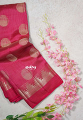 Dual Shade Berry Pink - Raaga Premium Semi tussar Temple Border with Buttas -  Perfect for small functions | Temple visit |