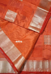 Dual Shade Rust Orange - Raaga Premium Semi tussar Zari Border with Square Box Buttas - Perfect for small functions | Temple visit