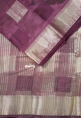 Dual Shade Grape Purple - Raaga Premium Semi tussar Zari Border with Square Box Buttas - Perfect for small functions | Temple visit