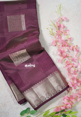 Dual Shade Grape Purple - Raaga Premium Semi tussar Zari Border with Square Box Buttas - Perfect for small functions | Temple visit