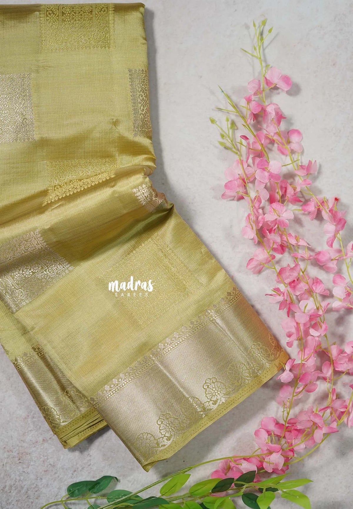 Dual Shade Sandal Beige - Raaga Premium Semi tussar Zari Border with Square Box Buttas - Perfect for small functions | Temple visit