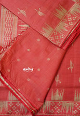 Pastel Red - Raaga - Premium Raw Mango silk saree with stylish buttas and border