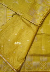 Yellowish Green - Raaga - Premium Raw Mango silk saree with stylish buttas and border