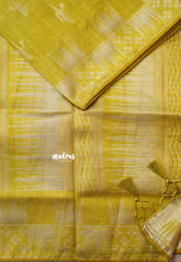 Yellowish Green - Raaga - Premium Raw Mango silk saree with stylish buttas and border