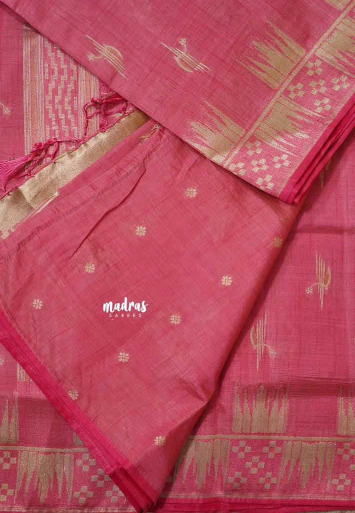 Rose Pink - Raaga - Premium Raw Mango silk saree with stylish buttas and border