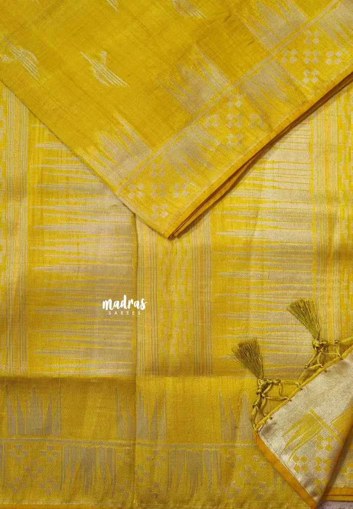 Golden Yellow - Raaga - Premium Raw Mango silk saree with stylish buttas and border