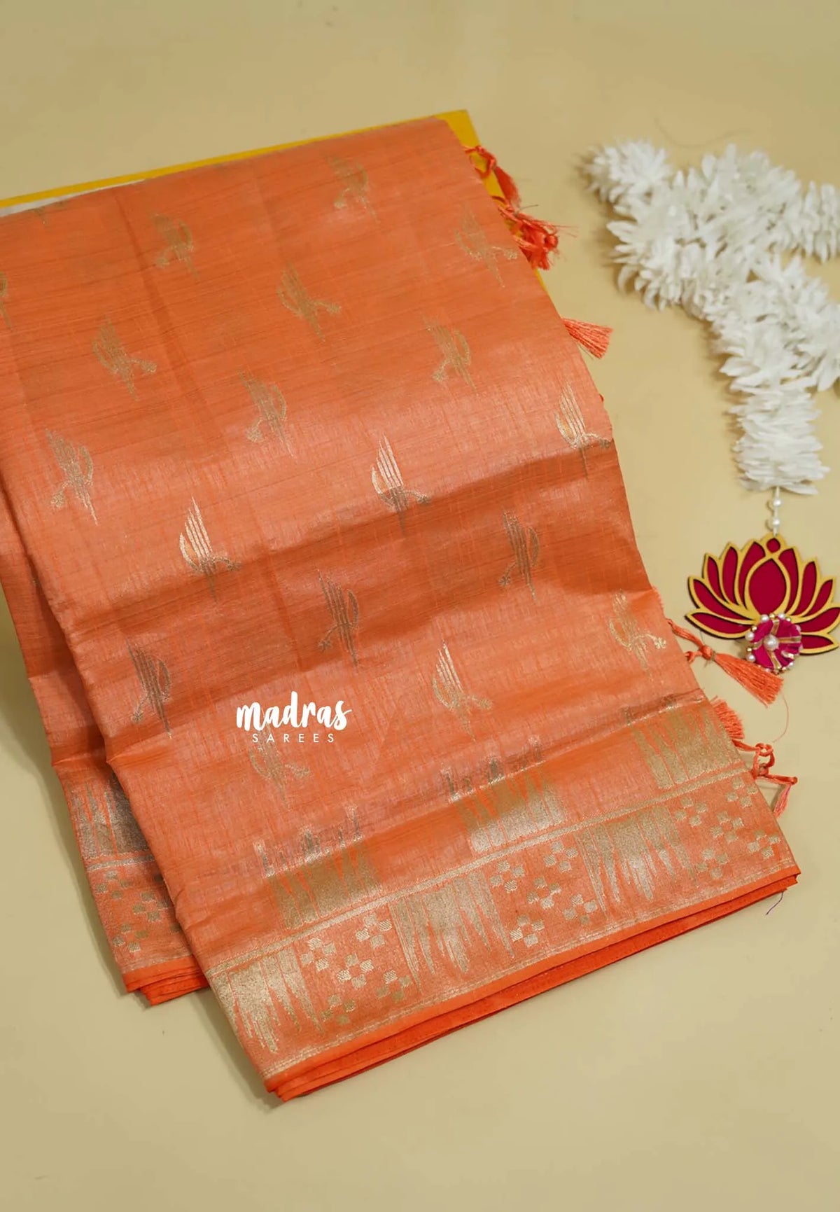 Peach - Raaga - Premium Raw Mango silk saree with stylish buttas and border