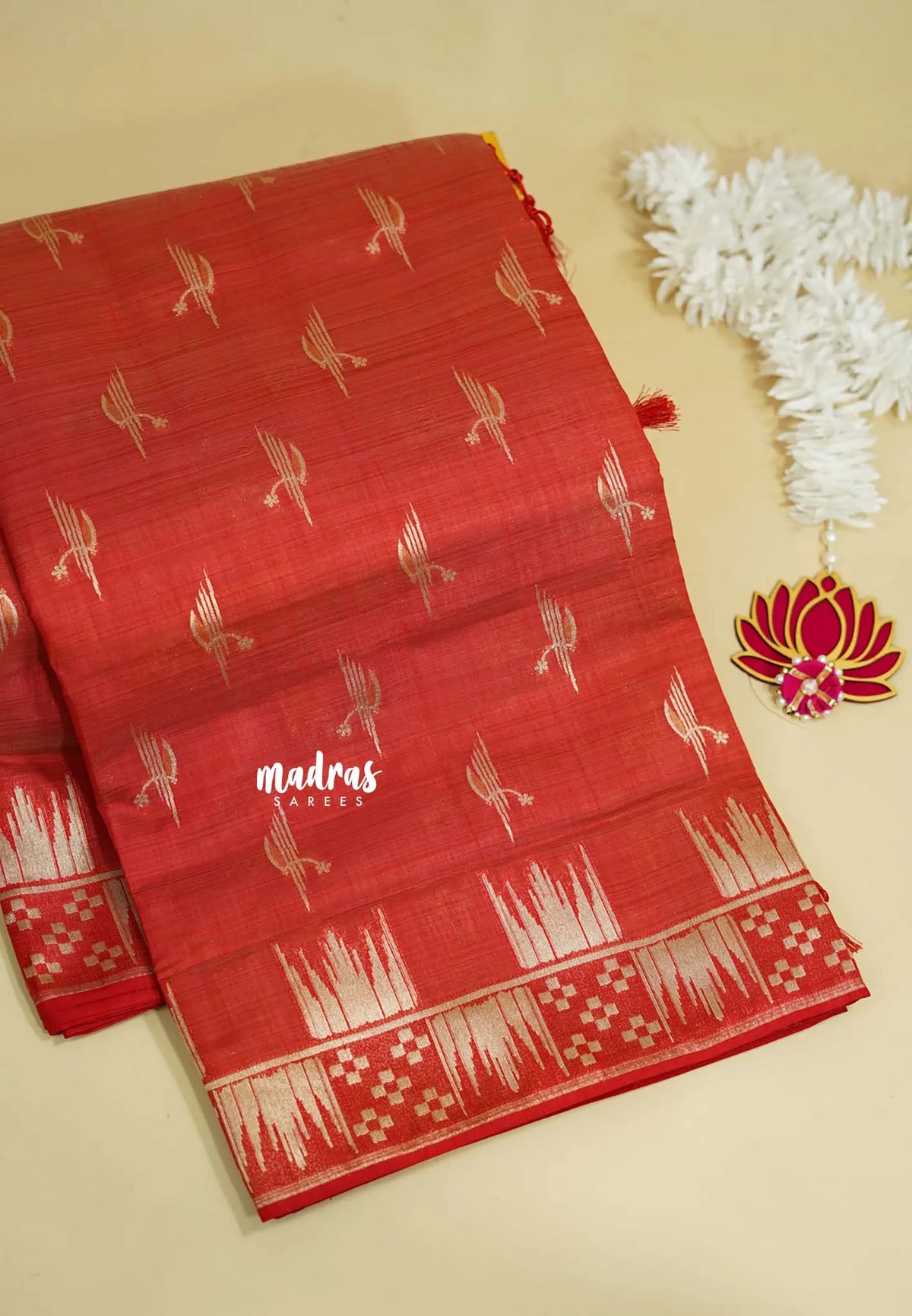 Classic Red - Raaga - Premium Raw Mango silk saree with stylish buttas and border