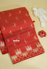 Classic Red - Raaga - Premium Raw Mango silk saree with stylish buttas and border