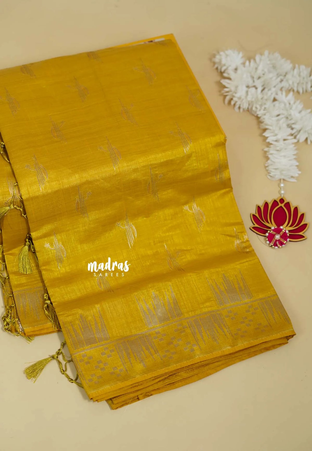 Golden Yellow - Raaga - Premium Raw Mango silk saree with stylish buttas and border