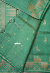 English Green - Raaga - Premium Raw Mango silk saree with stylish buttas and border
