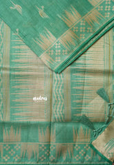 English Green - Raaga - Premium Raw Mango silk saree with stylish buttas and border