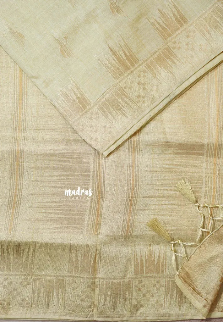 Beige - Raaga - Premium Raw Mango silk saree with stylish buttas and border