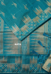 Teal Blue - Raaga - Premium Raw Mango silk saree with stylish buttas and border