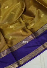 Golden Mustard Olive Green - Kanimozhi - Premium Soft Tissue Silk Saree with Rettapet Border - Best for Wedding Functions