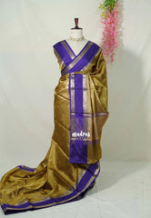 Golden Mustard Olive Green - Kanimozhi - Premium Soft Tissue Silk Saree with Rettapet Border - Best for Wedding Functions