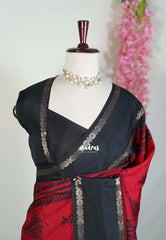 Cherry Red - Premium Vasundra Sungudi Kolam Style Printed Silk Rettapet Rudraksham Border - Best for Casual Wear
